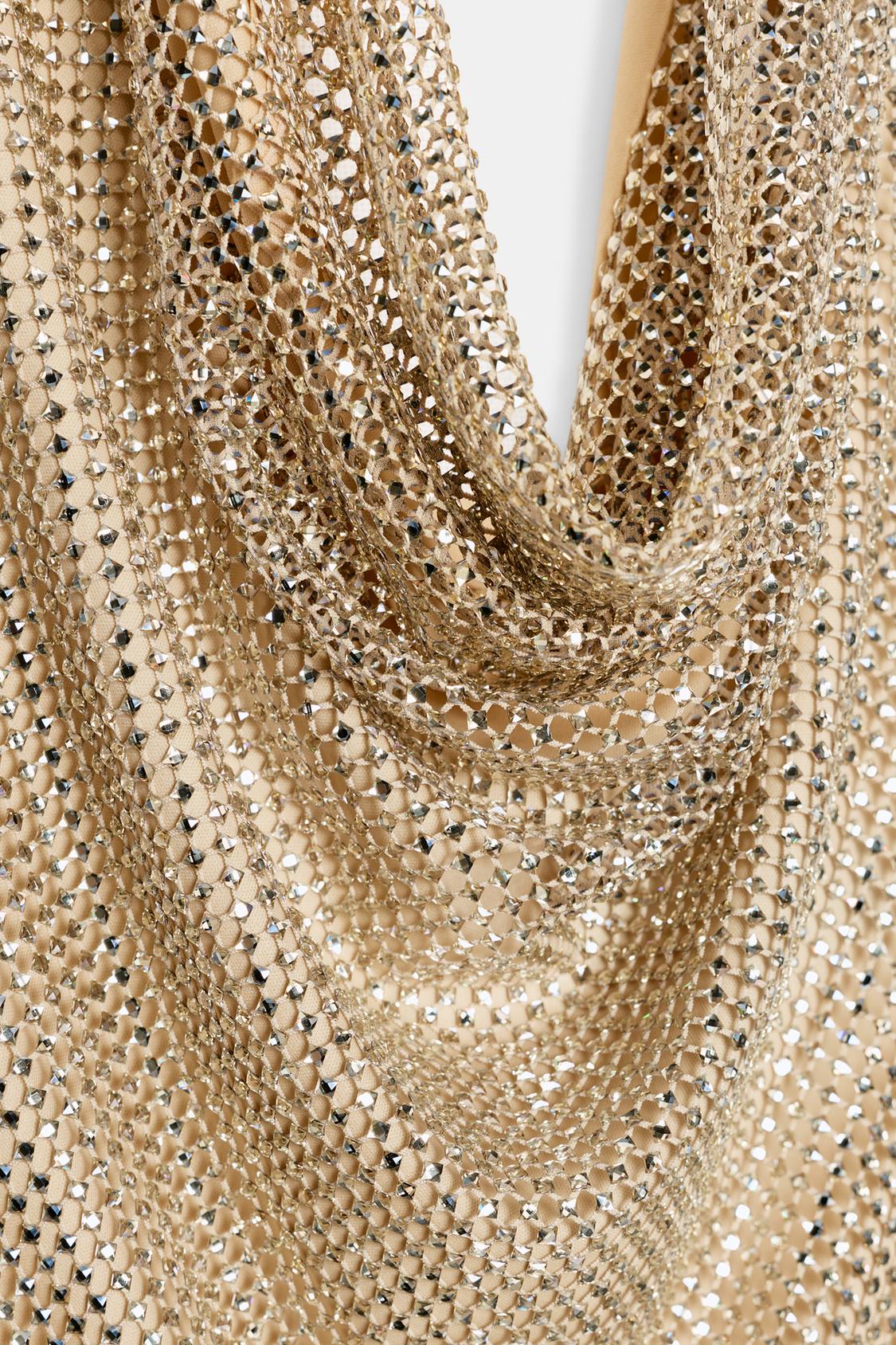 Metallic Mesh Halter Dress Gold