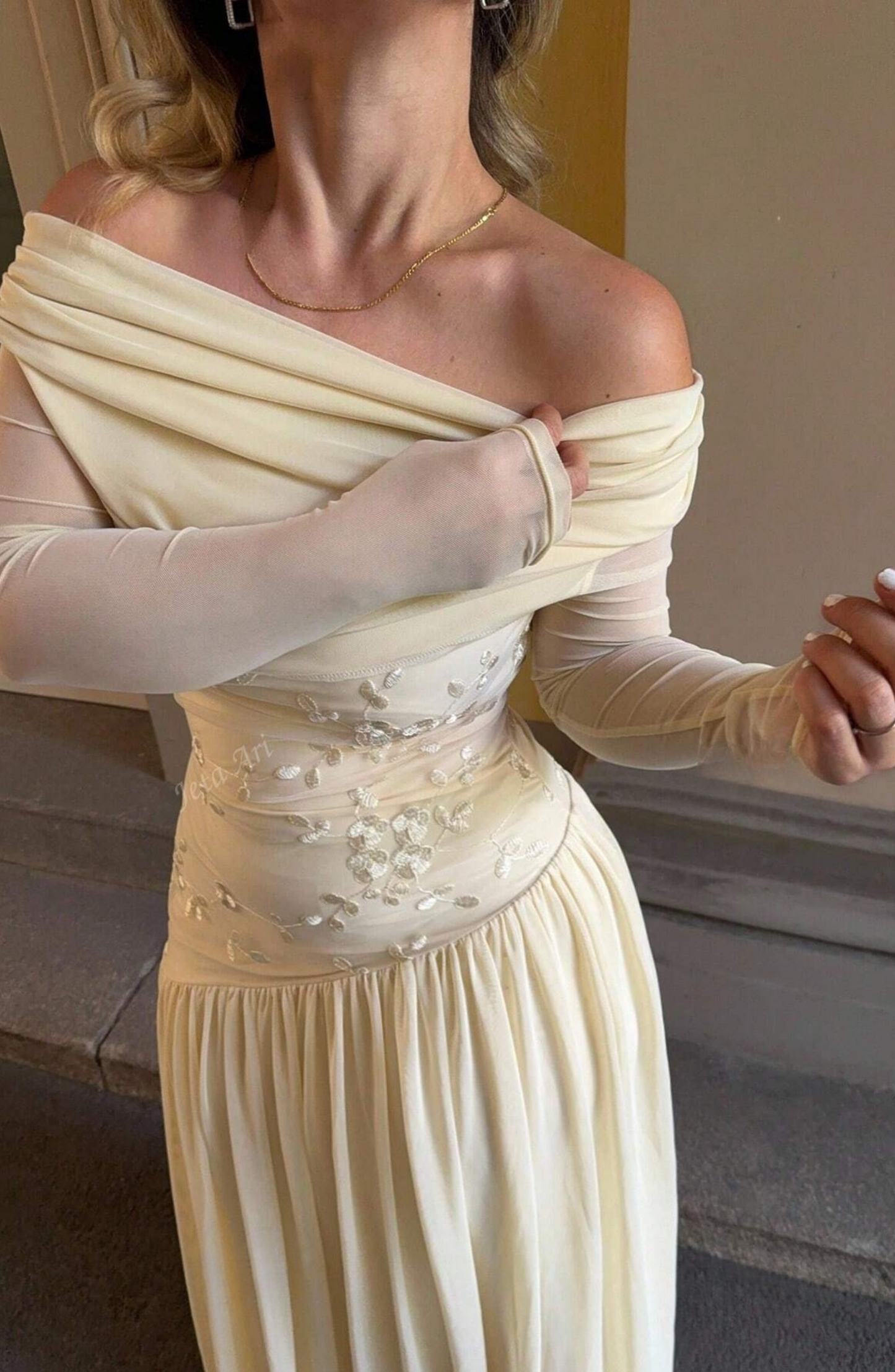 Off-Shoulder Embellished Gown