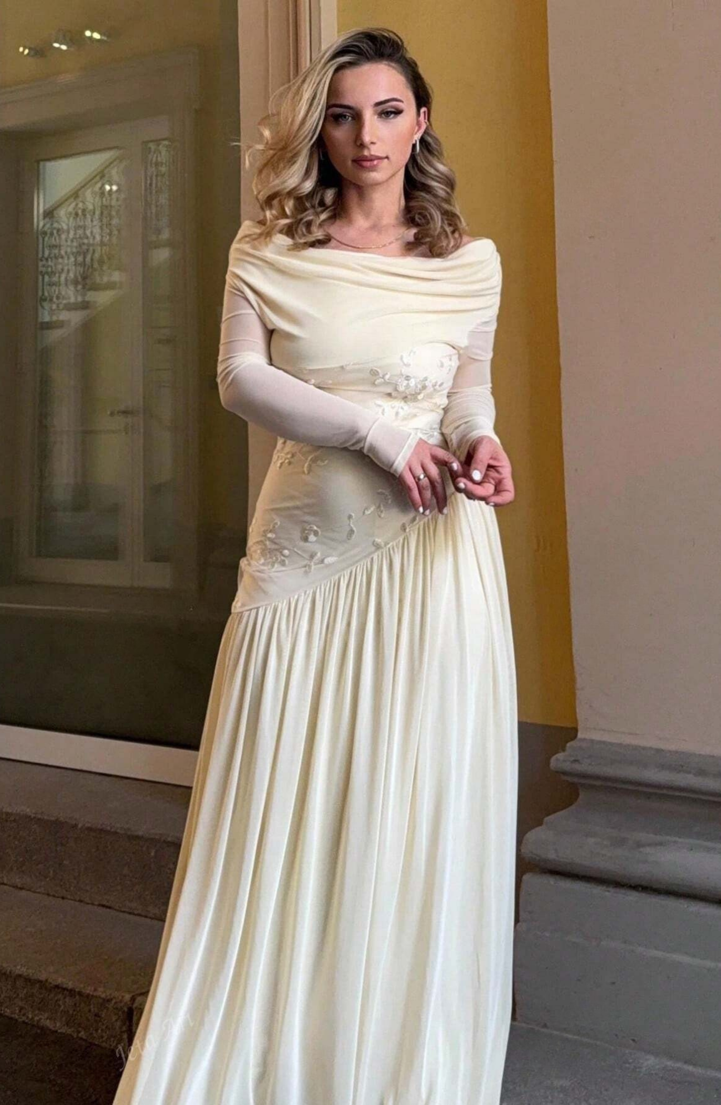 Off-Shoulder Embellished Gown