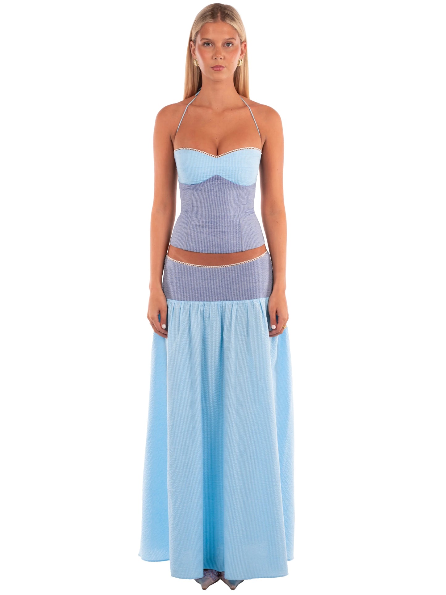 Color Block Halter Maxi Set