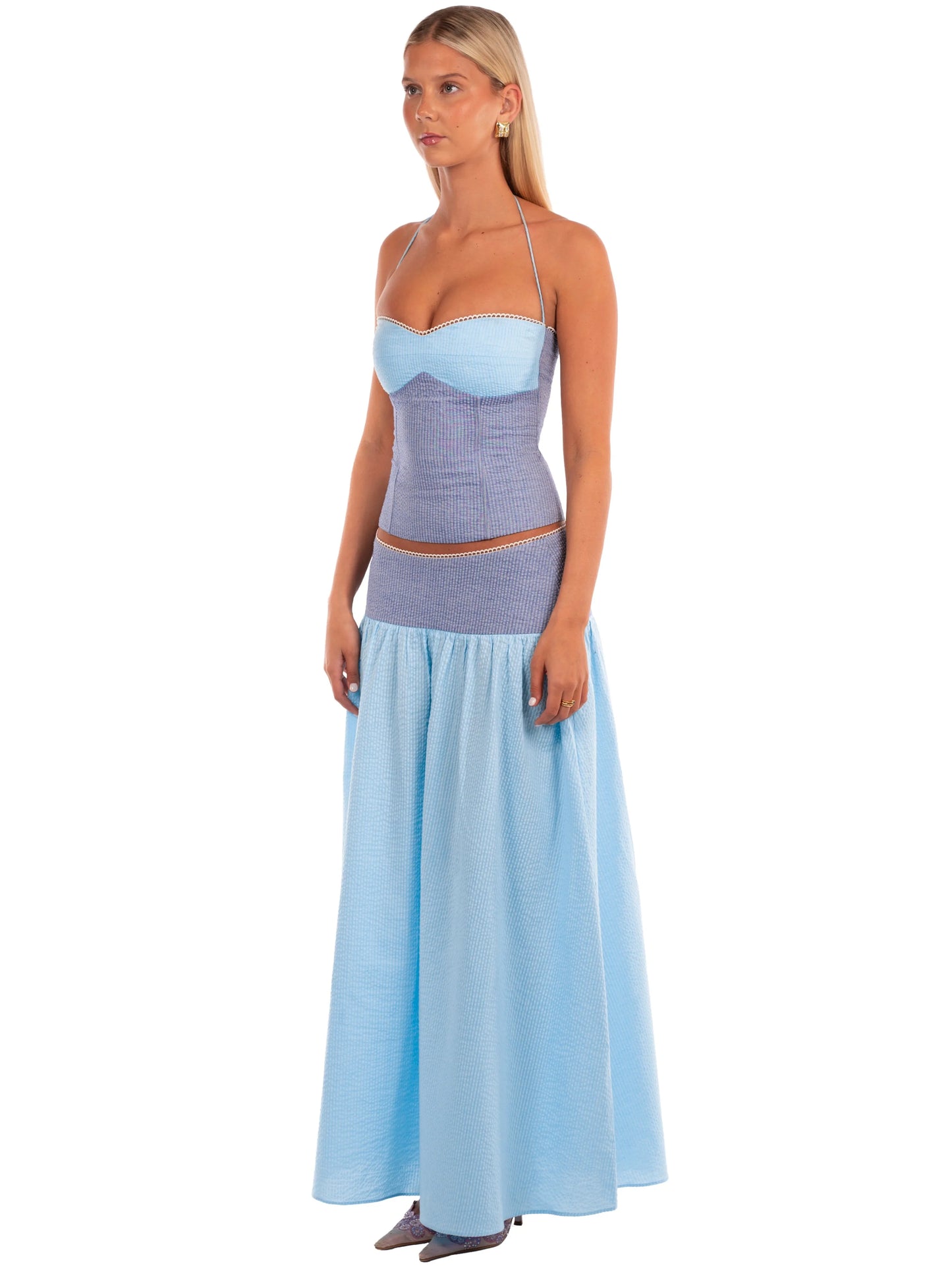 Color Block Halter Maxi Set
