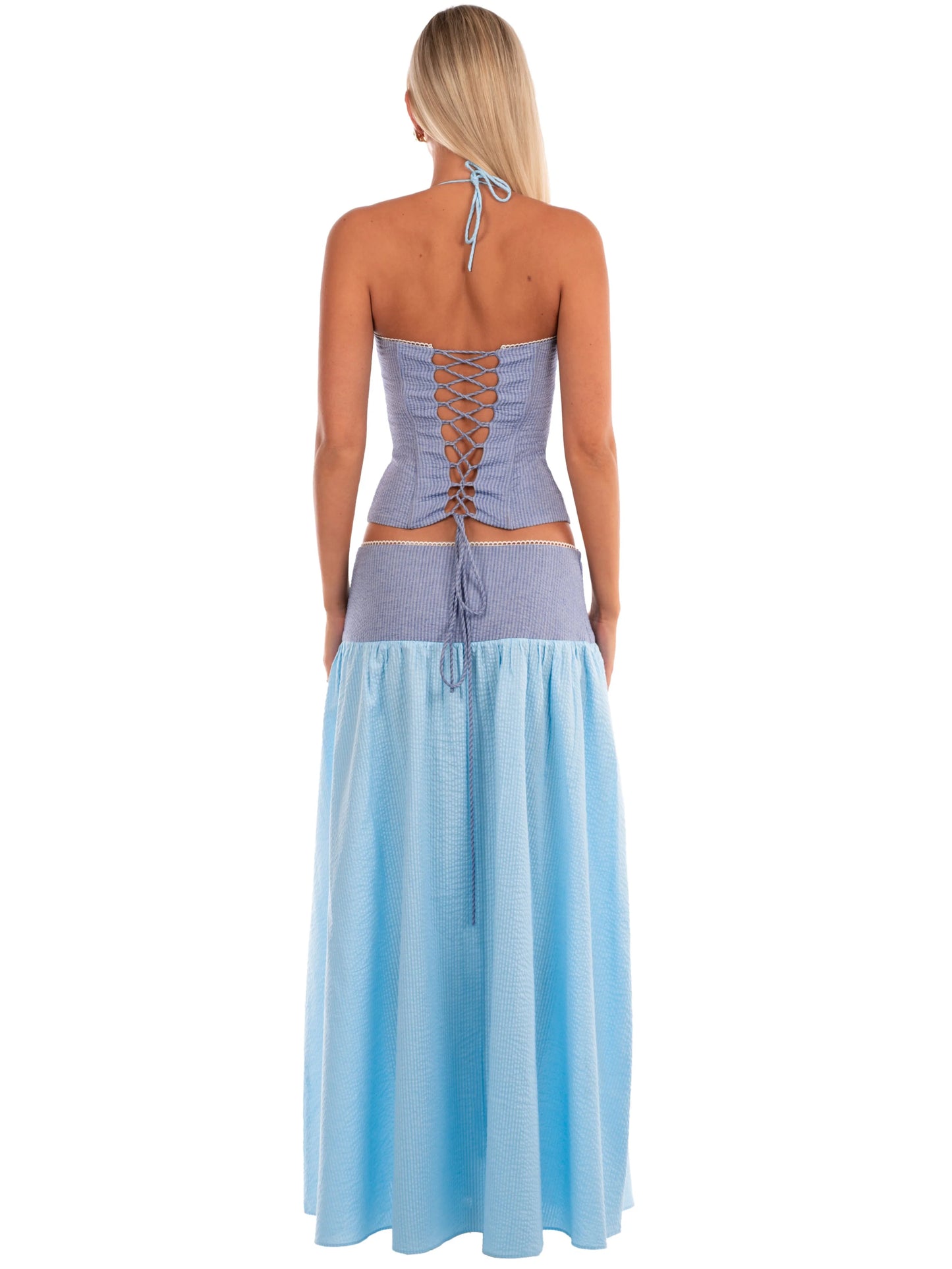 Color Block Halter Maxi Set
