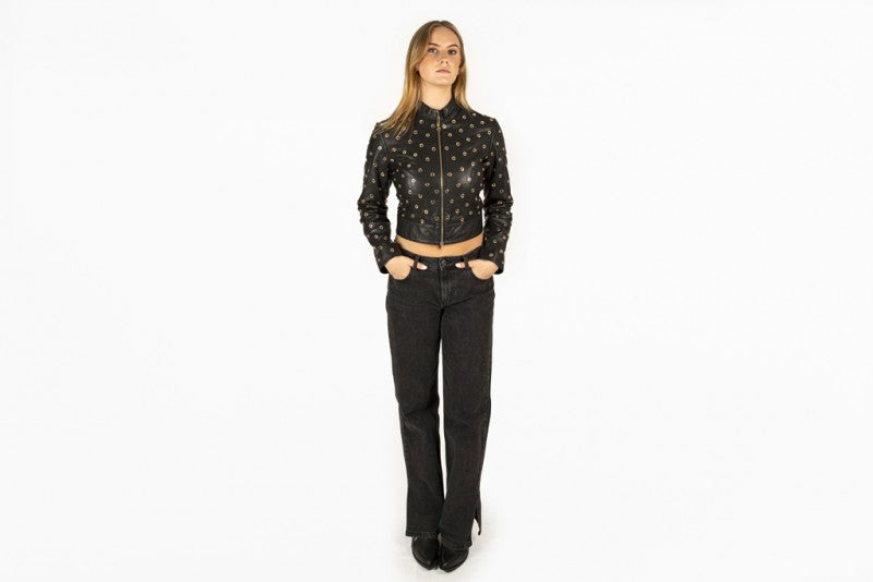 Gold Eyelet Leather Jacket