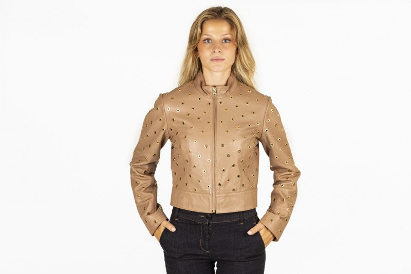 Gold Eyelet Leather Jacket