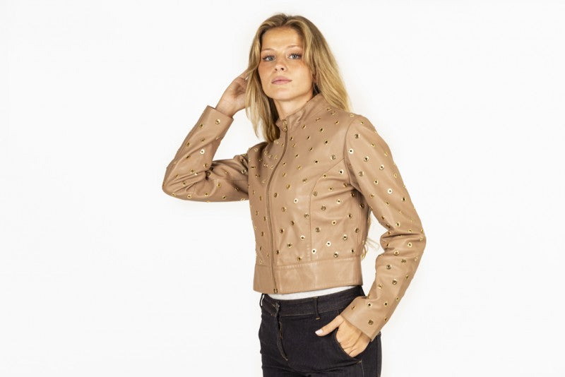 Gold Eyelet Leather Jacket