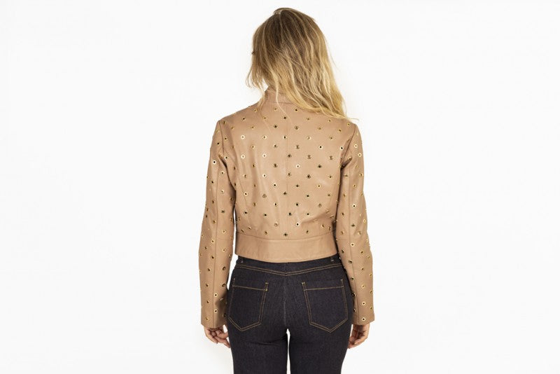 Gold Eyelet Leather Jacket