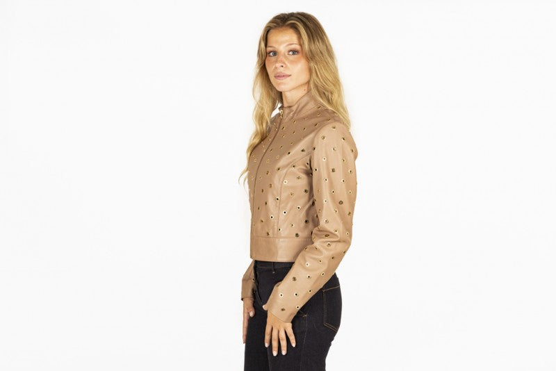 Gold Eyelet Leather Jacket