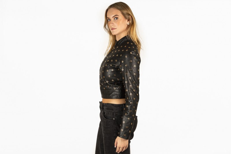Gold Eyelet Leather Jacket