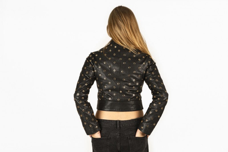 Gold Eyelet Leather Jacket