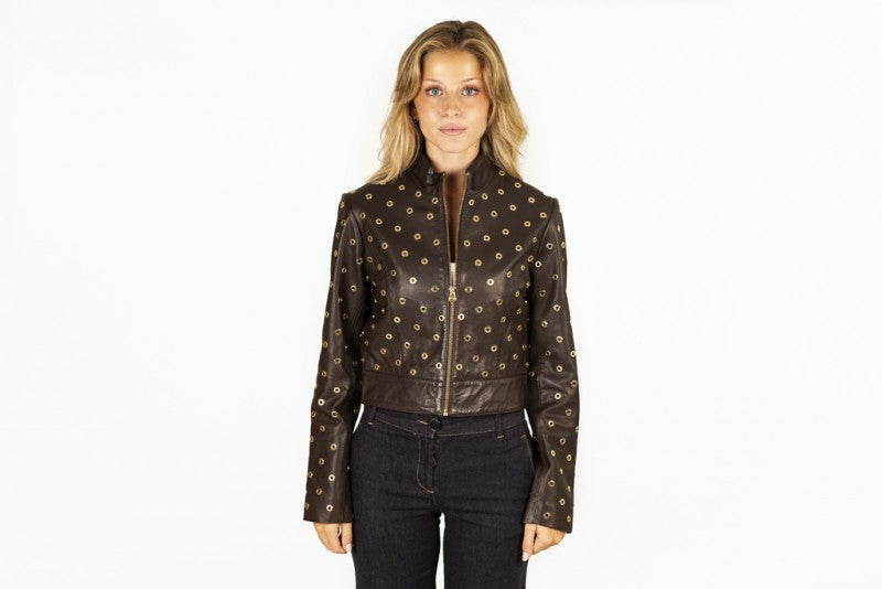 Gold Eyelet Leather Jacket