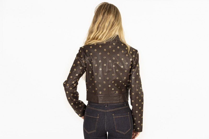 Gold Eyelet Leather Jacket