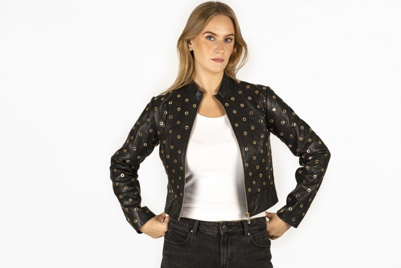 Gold Eyelet Leather Jacket