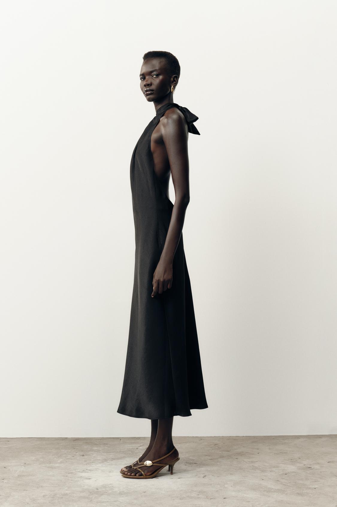 Halter Neck Satin Midi Dress