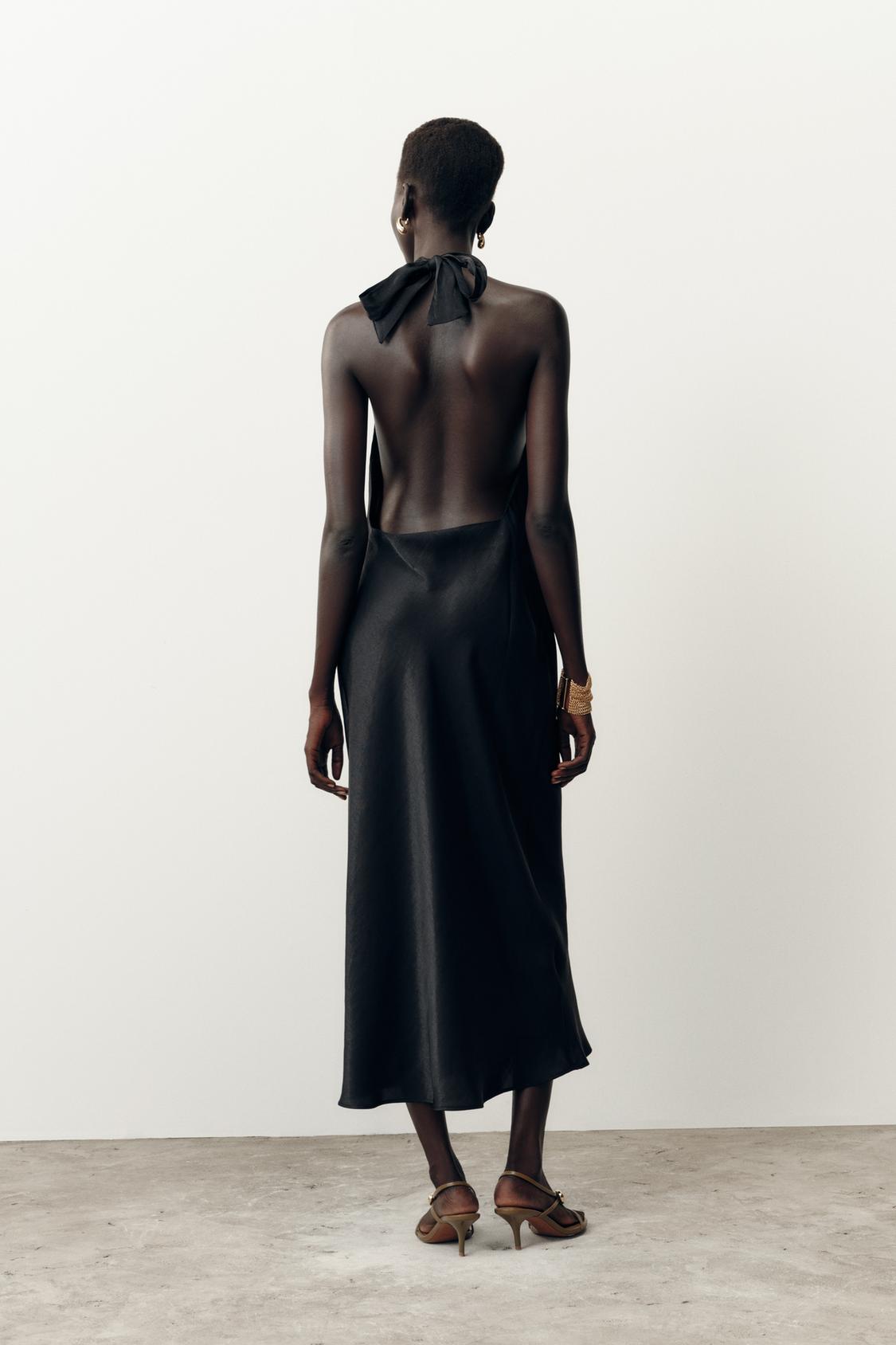 Halter Neck Satin Midi Dress