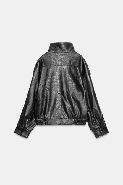 Oversized Leather Bomber Jacket