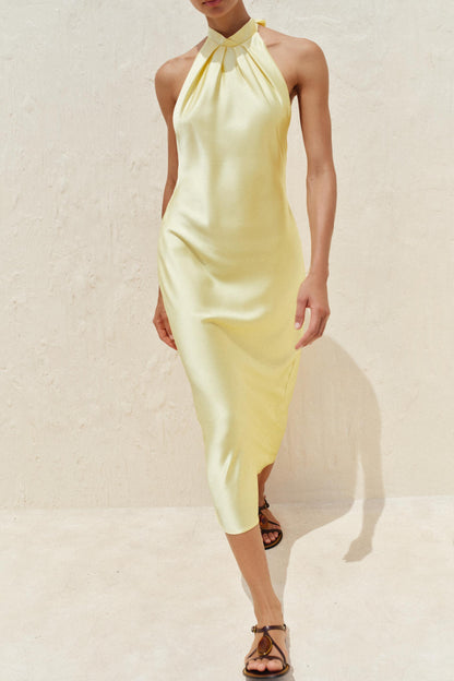 Halter Neck Satin Midi Dress