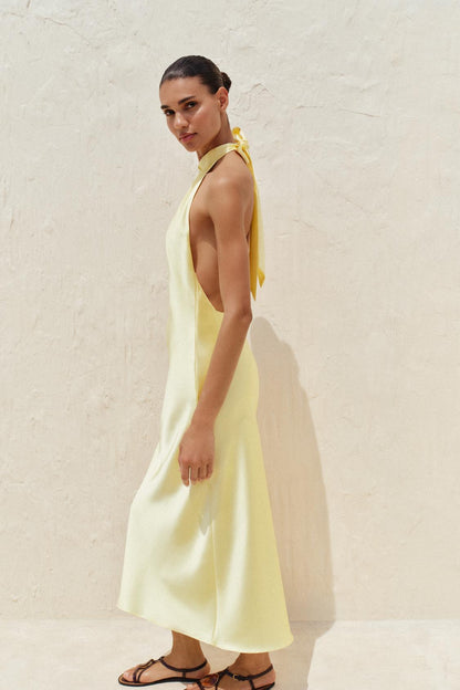 Halter Neck Satin Midi Dress