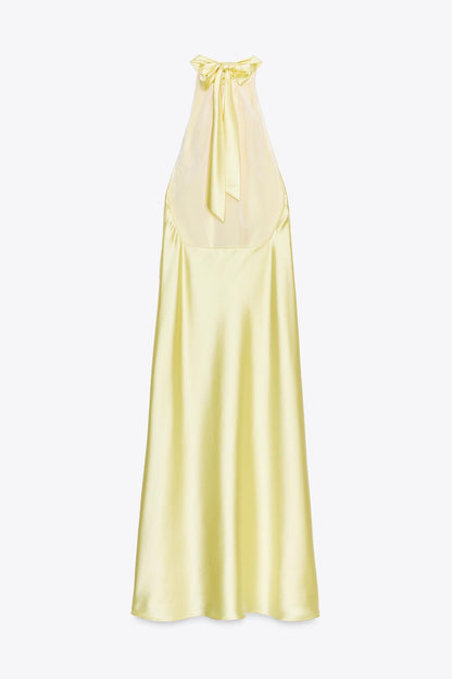 Halter Neck Satin Midi Dress