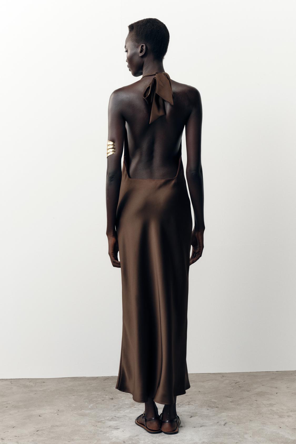 Halter Neck Satin Midi Dress