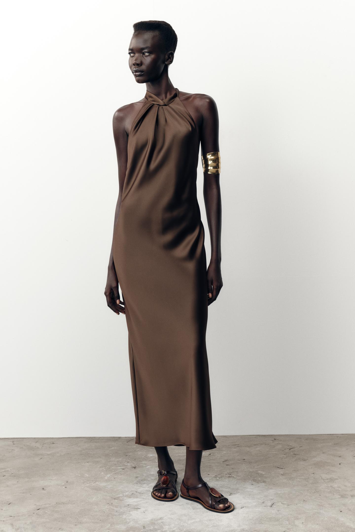 Halter Neck Satin Midi Dress