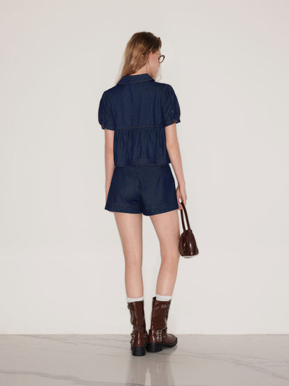 Denim Puff Sleeve Set