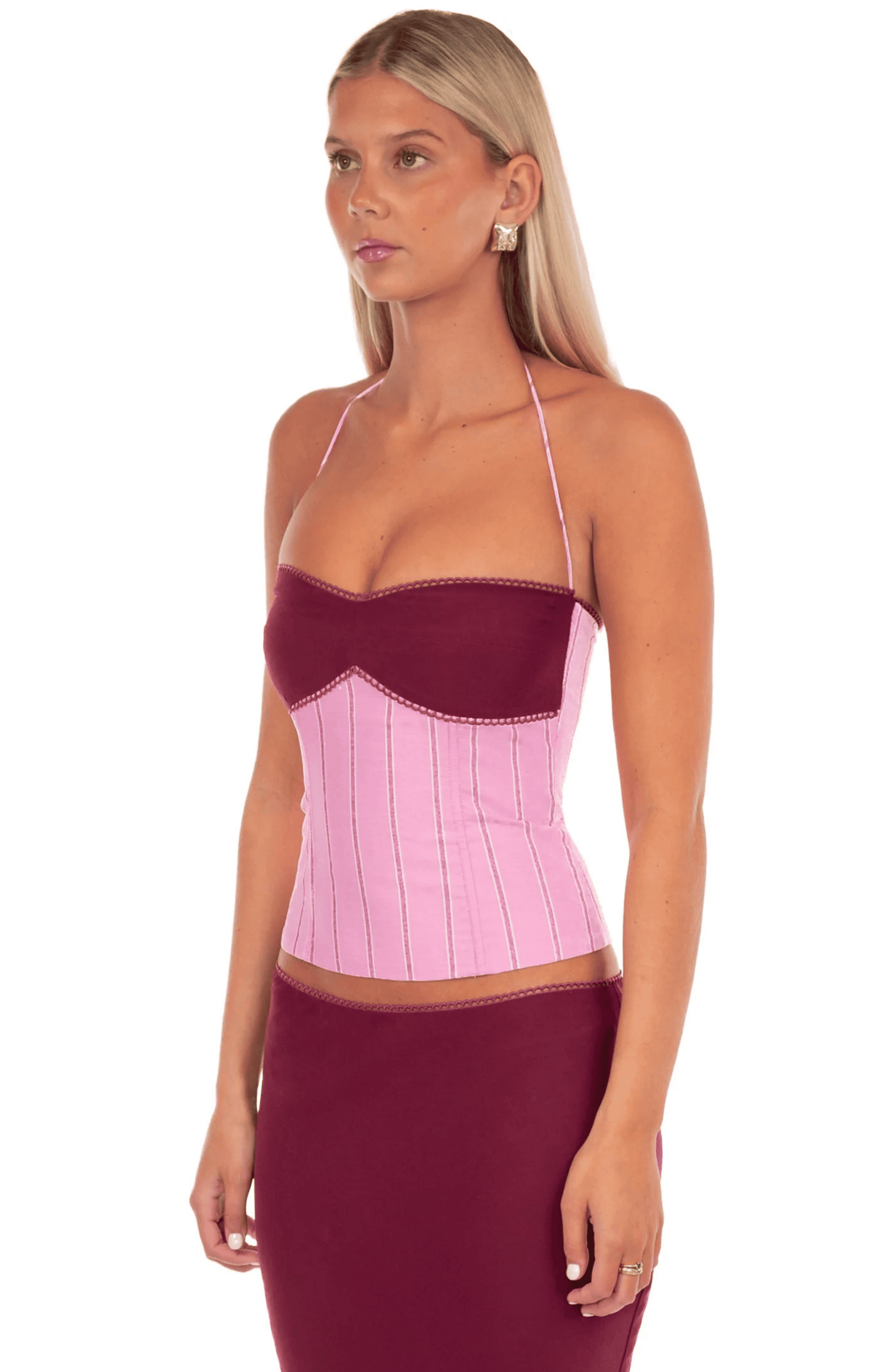 Color Block Halter Maxi Set