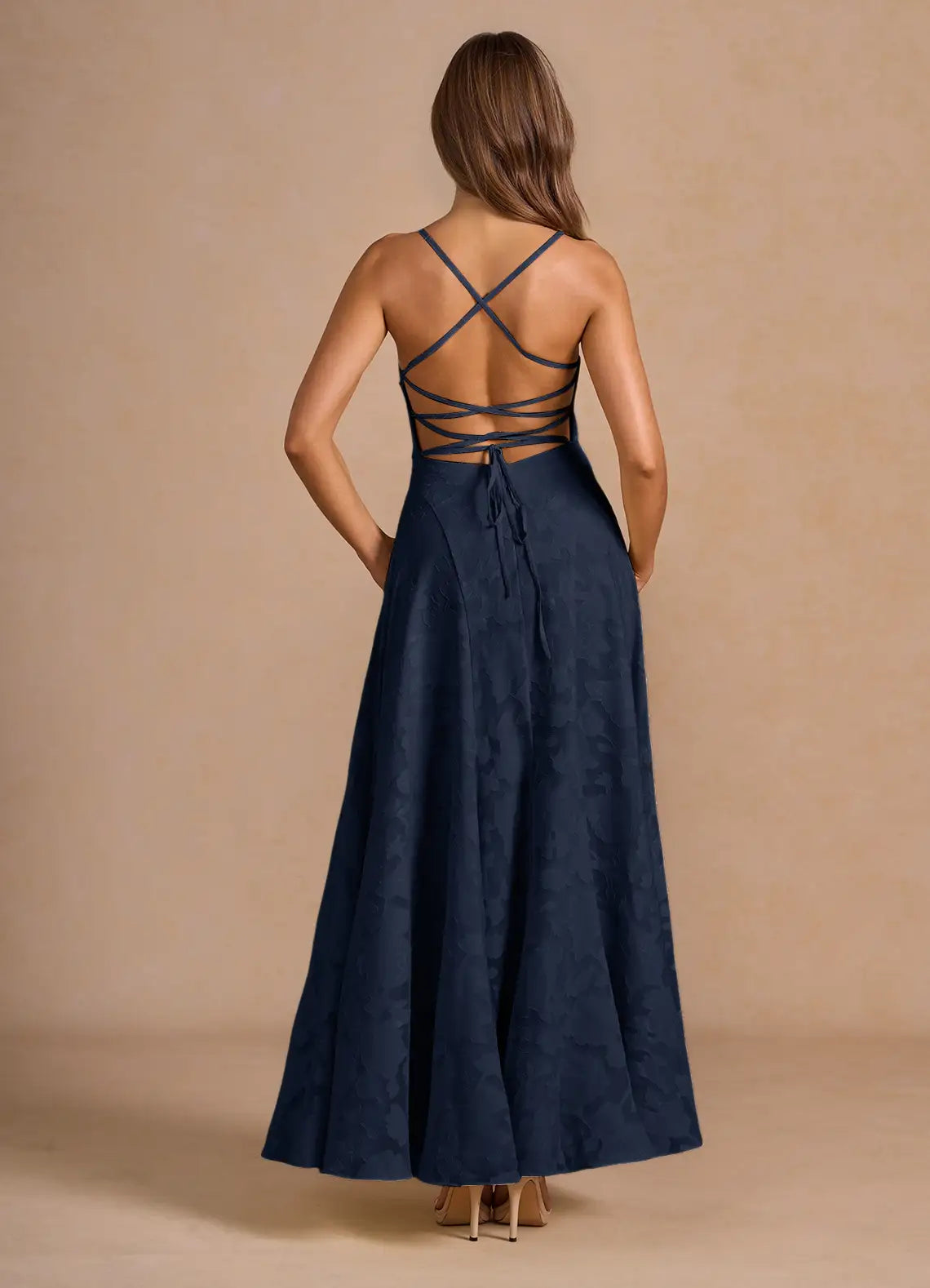 Jacquard Maxi Dress Lace-Up