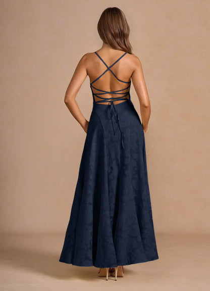 Jacquard Maxi Dress Lace-Up