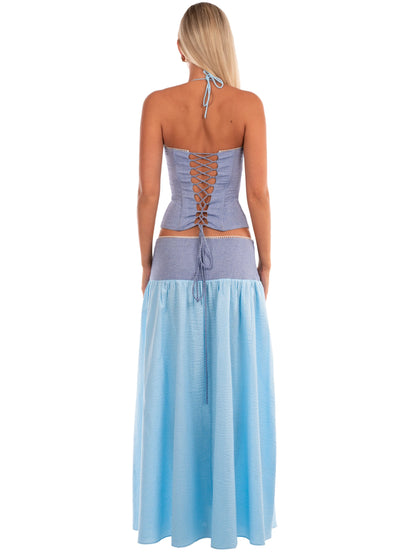 Color Block Halter Maxi Set