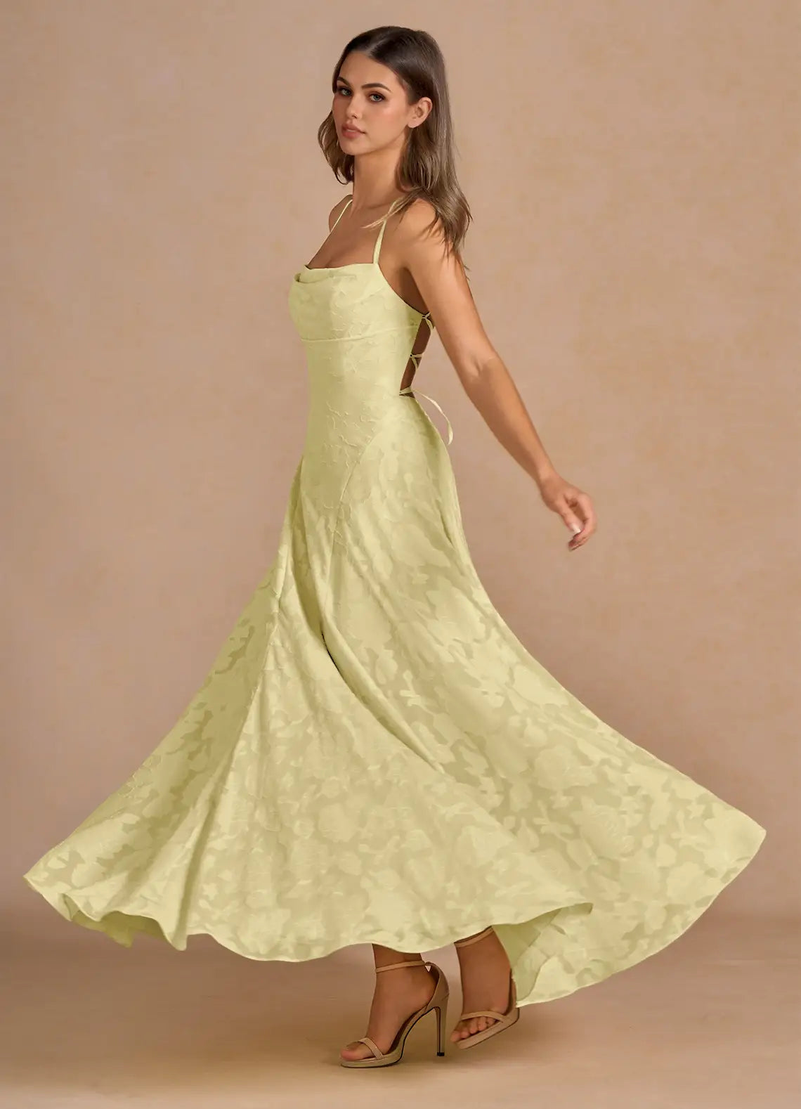 Jacquard Maxi Dress Lace-Up