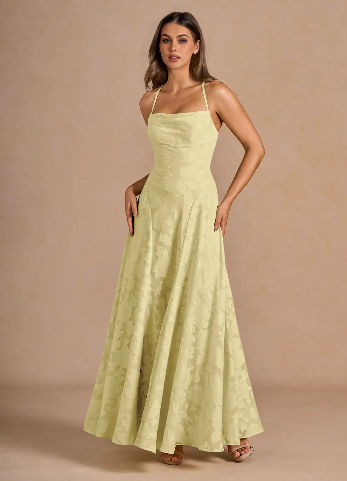 Jacquard Maxi Dress Lace-Up