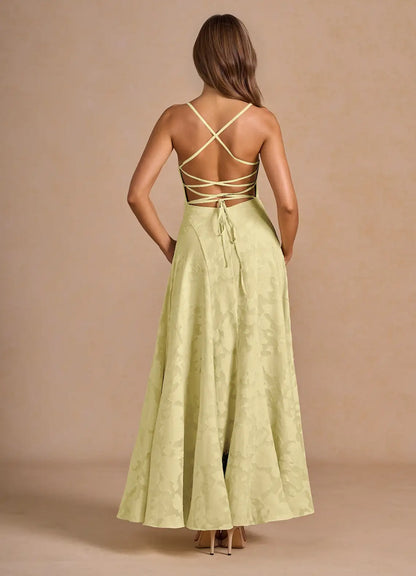 Jacquard Maxi Dress Lace-Up