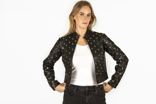 Gold Eyelet Leather Jacket