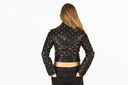 Gold Eyelet Leather Jacket