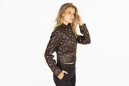 Gold Eyelet Leather Jacket